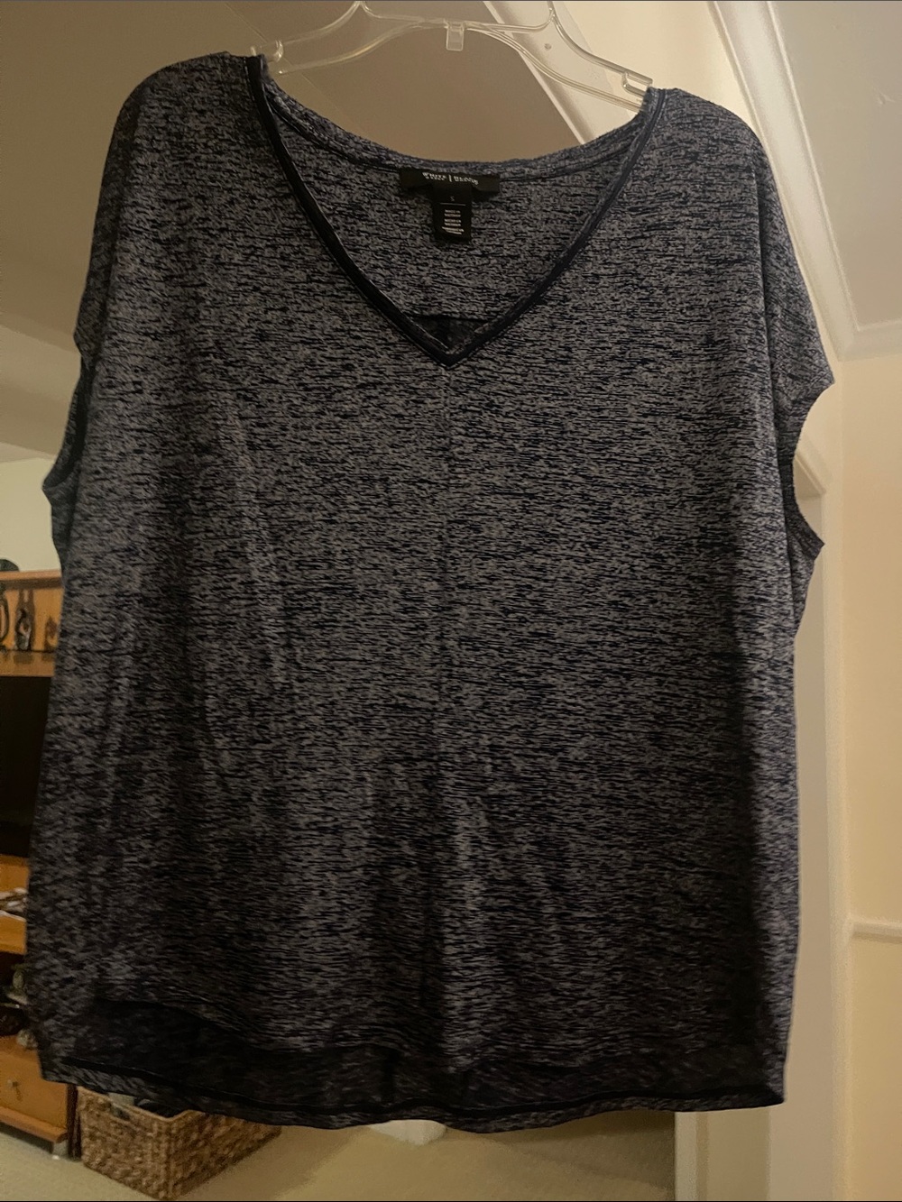 White House Black Market Navy Heathered V-Neck Shirt